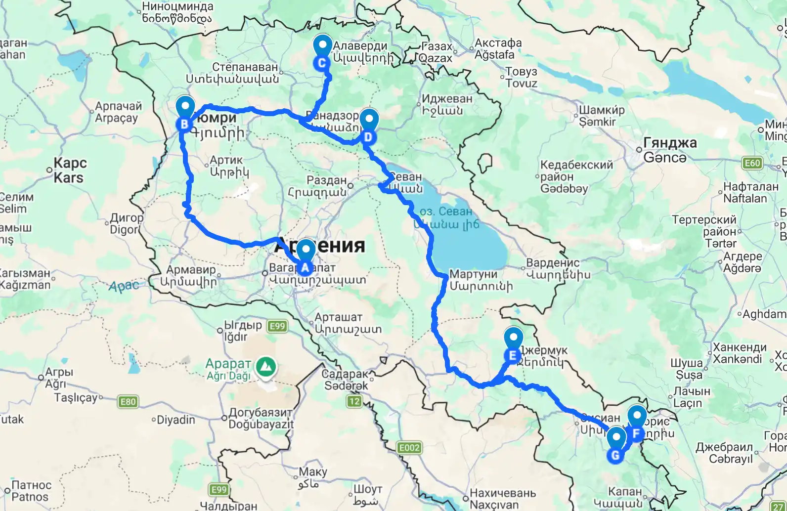 Маршрут путешествия по Армении